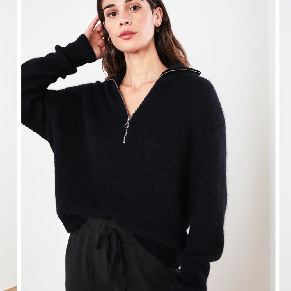 QUINCE BABY ALPACA QUARTER ZIP SWEATER BLACK MEDIUM